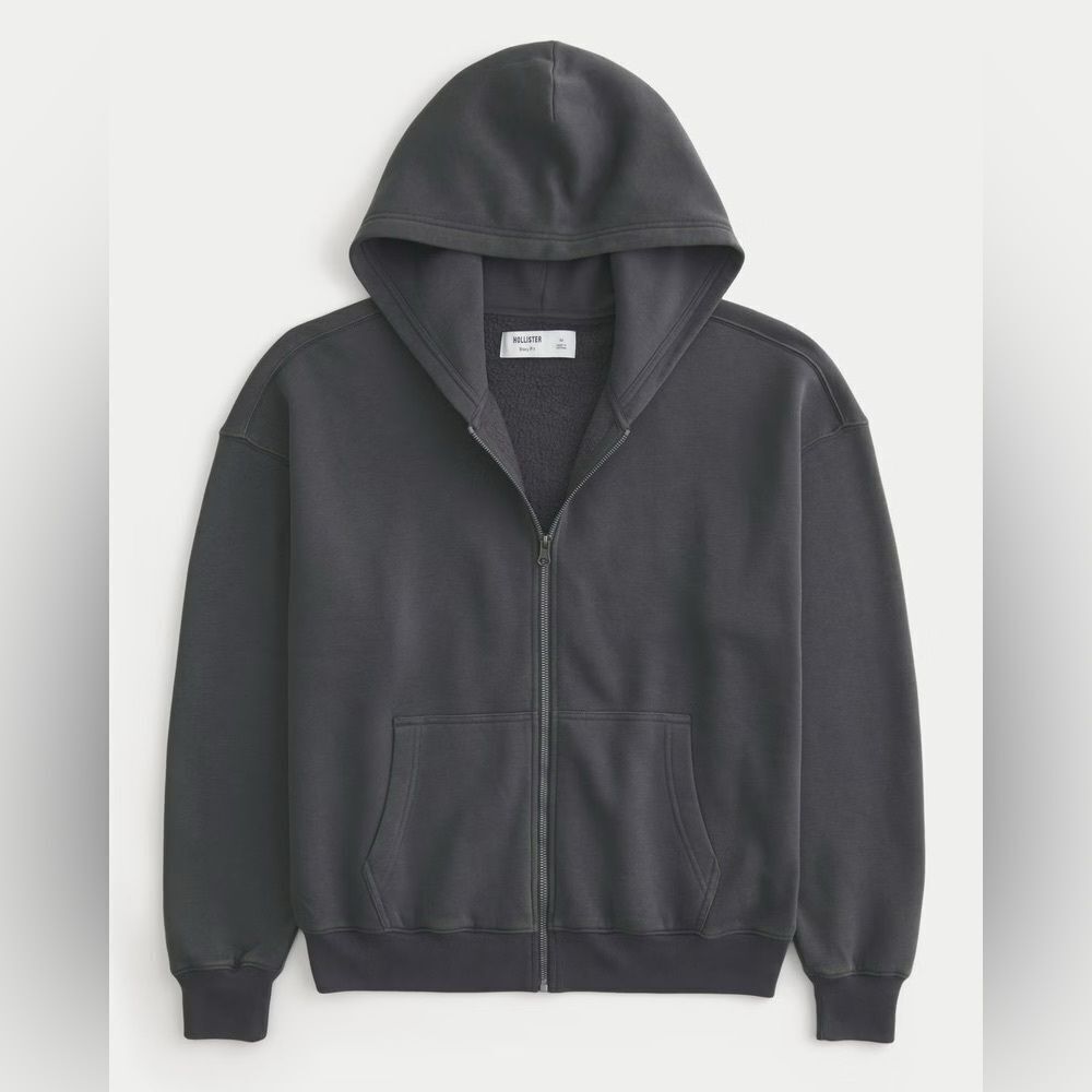 Hollister | Men's Gray Zip-Up oversized Hoodie | XS